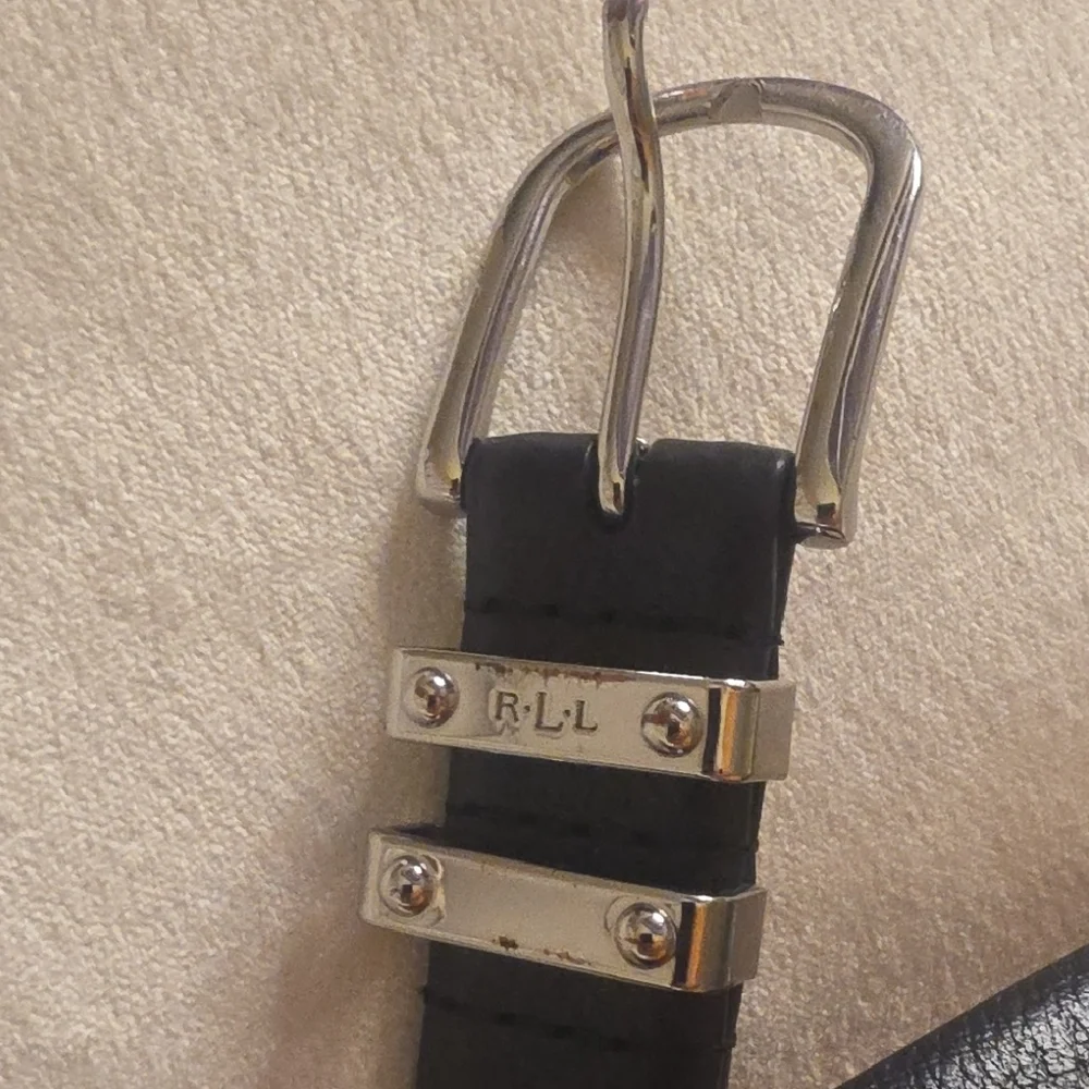 Lauren Ralph Lauren Full Grain Leather Black Belt with Silver Hook Buckle M